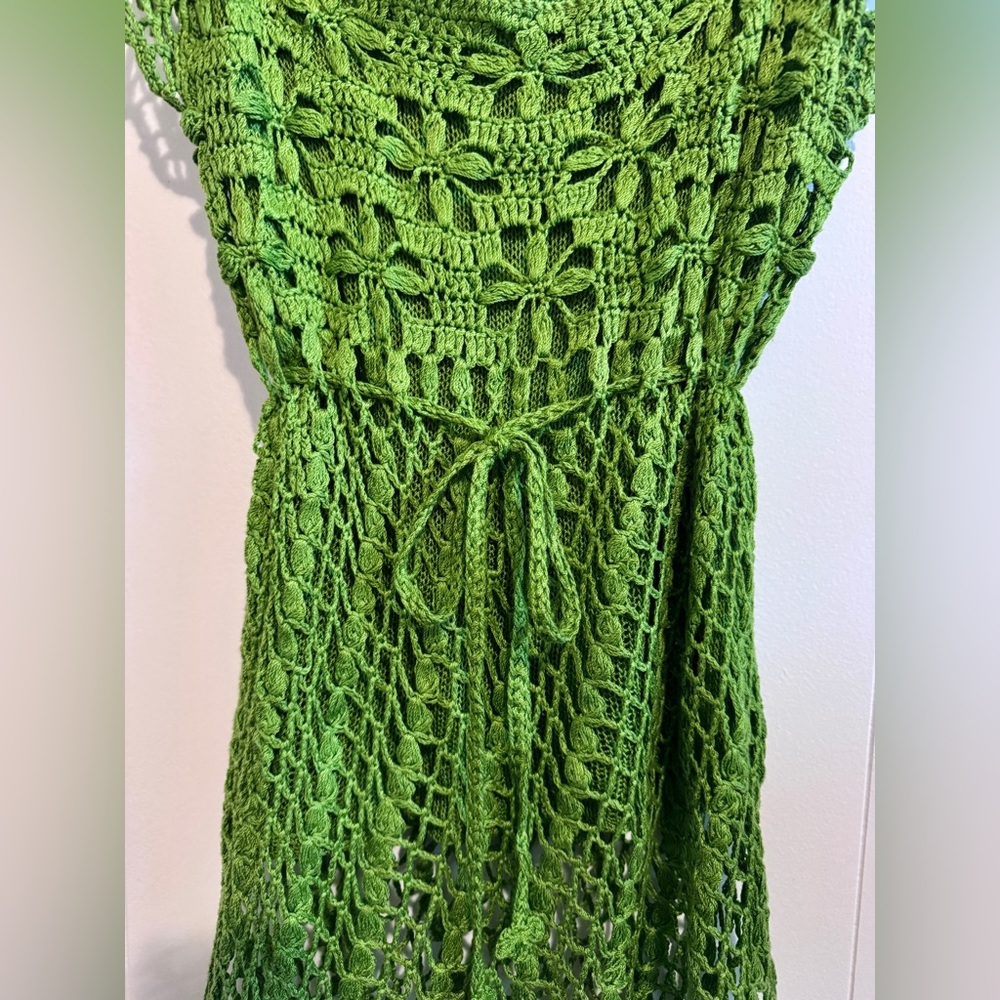 Green Crochet Scoop Neck Babydoll Top - Picture 2 of 5